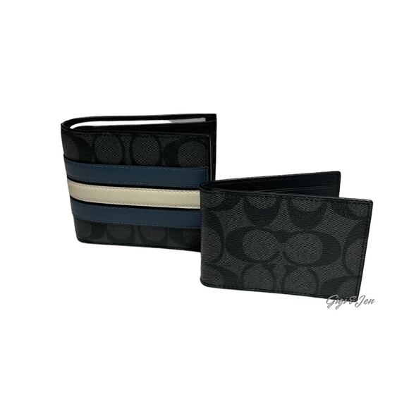 Coach 3 In 1 Wallet In Signature Canvas With Varsity Stripe New